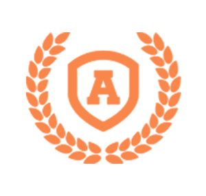 Winner Seo Master Oranje symbool met hoofdletter A, omlijst met een lijn met daar omheen twee banners.