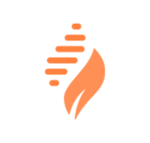 Top Social Media Agencies Oranje symbool in de vorm van een vlammetje, met zowel strepen als een gekleurd oppervlak.