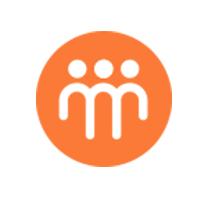 Fastest Growing Abstract Solution Providers Oranje, rond symbool met een illustratie van drie mensen.